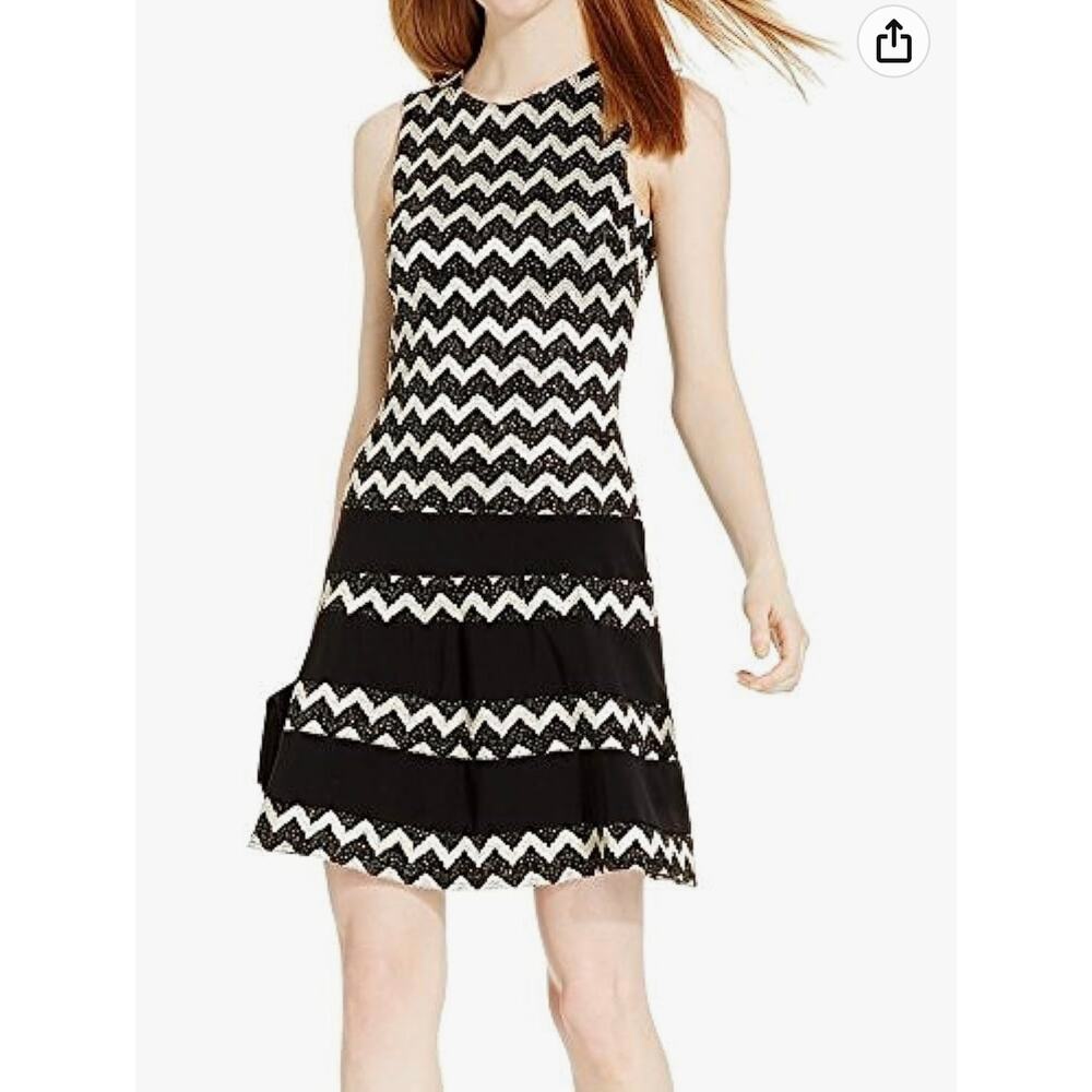Betsy & Adam Womens Chevron Striped Metallic Fit and Flare Dress Size 4